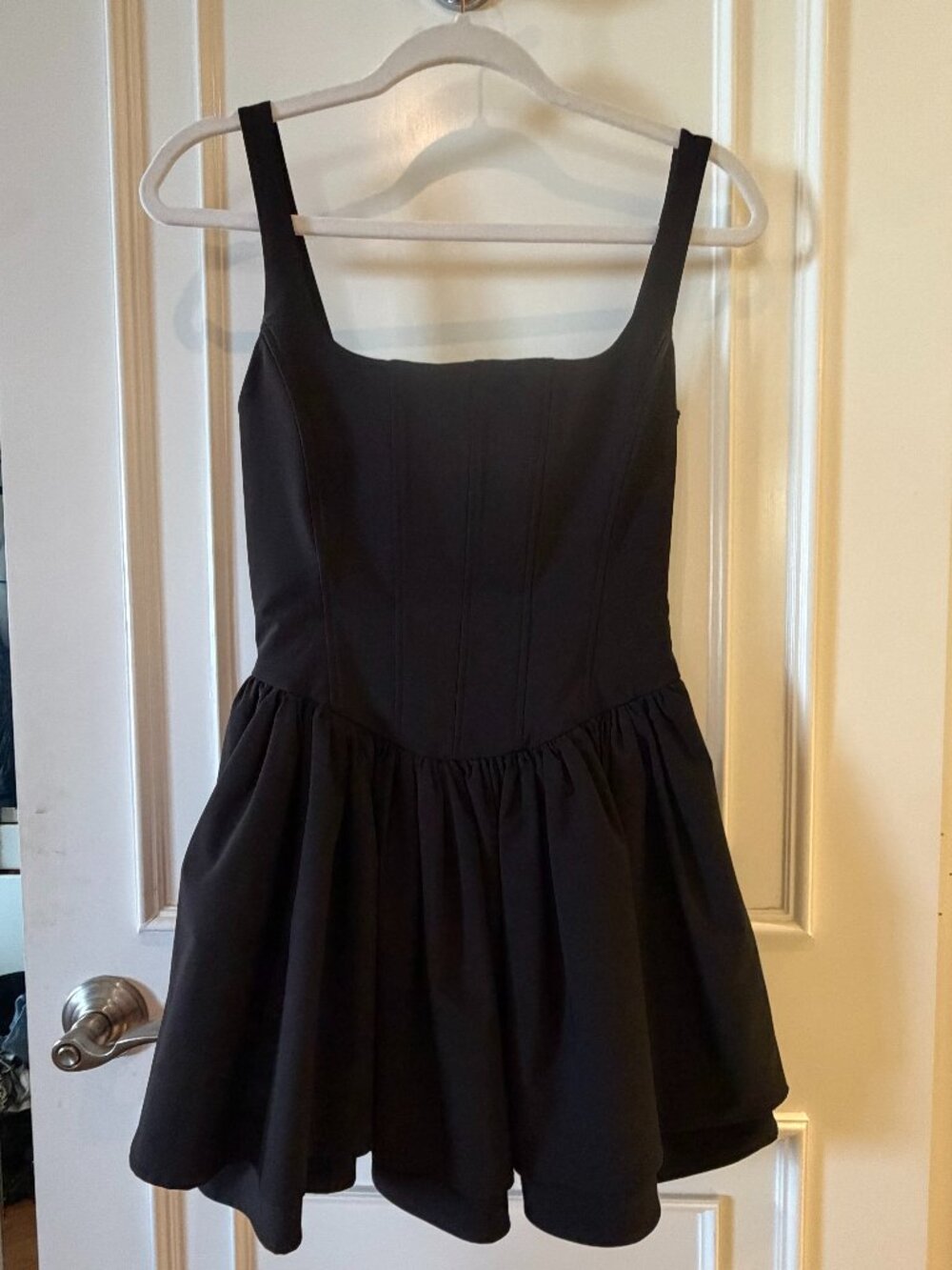 Black Corset Mini Dress - Structured Fit and Flare - Picture 2 of 4